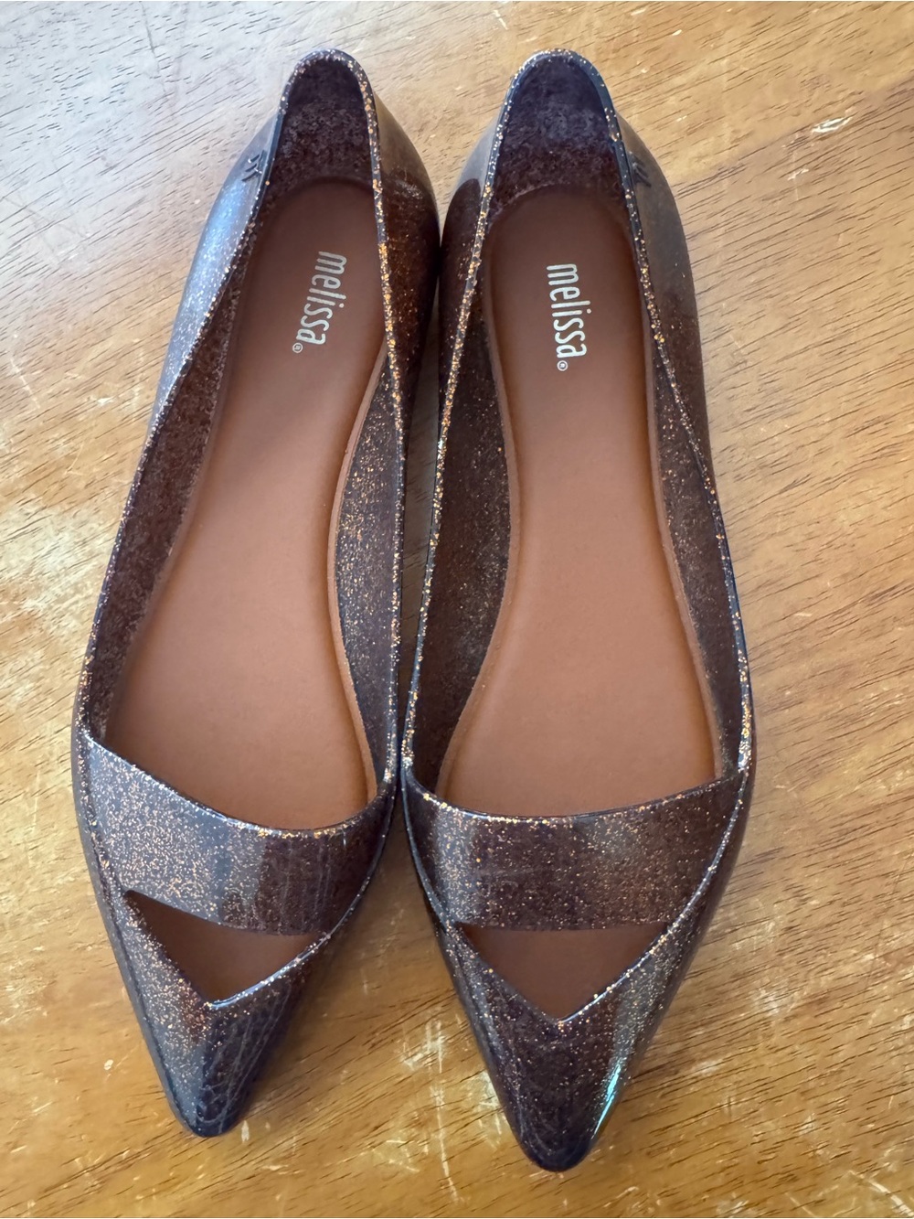 MELISSA MAISIE Brown Glitter Pointed Toe Flats Size 8
